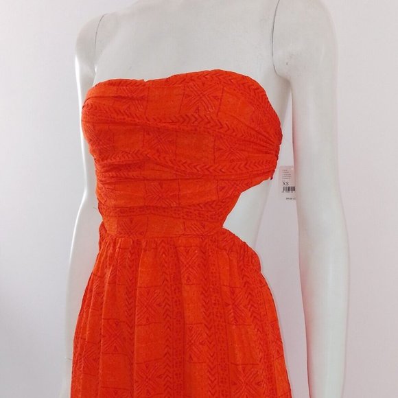 BNWT Free People (XS) Orange Summer Long Party Bandeau Cut-Out Maxi-Dress £98 - Picture 5 of 10